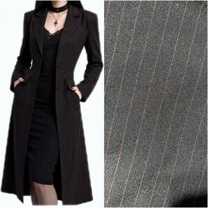 🇨🇦 90s Daniel Laurent Black and Red Pinstripe Maxi Length Blazer Size Large